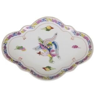 Porcelain Oval Footed Serving Bowl Floral Gold‎ Trim 10" x 7.5"